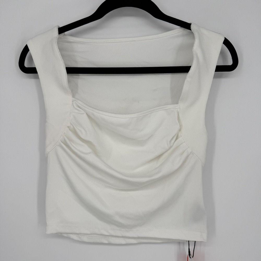 CIDER WHITE SQUARE NECK RIBBED CROPPED TANK TOP‎ NWT LARGE